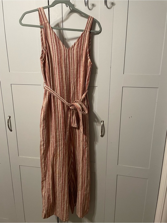 dip Pants - dip Striped V-Neck Sleeveless Jumpsuit in Rust and Cream